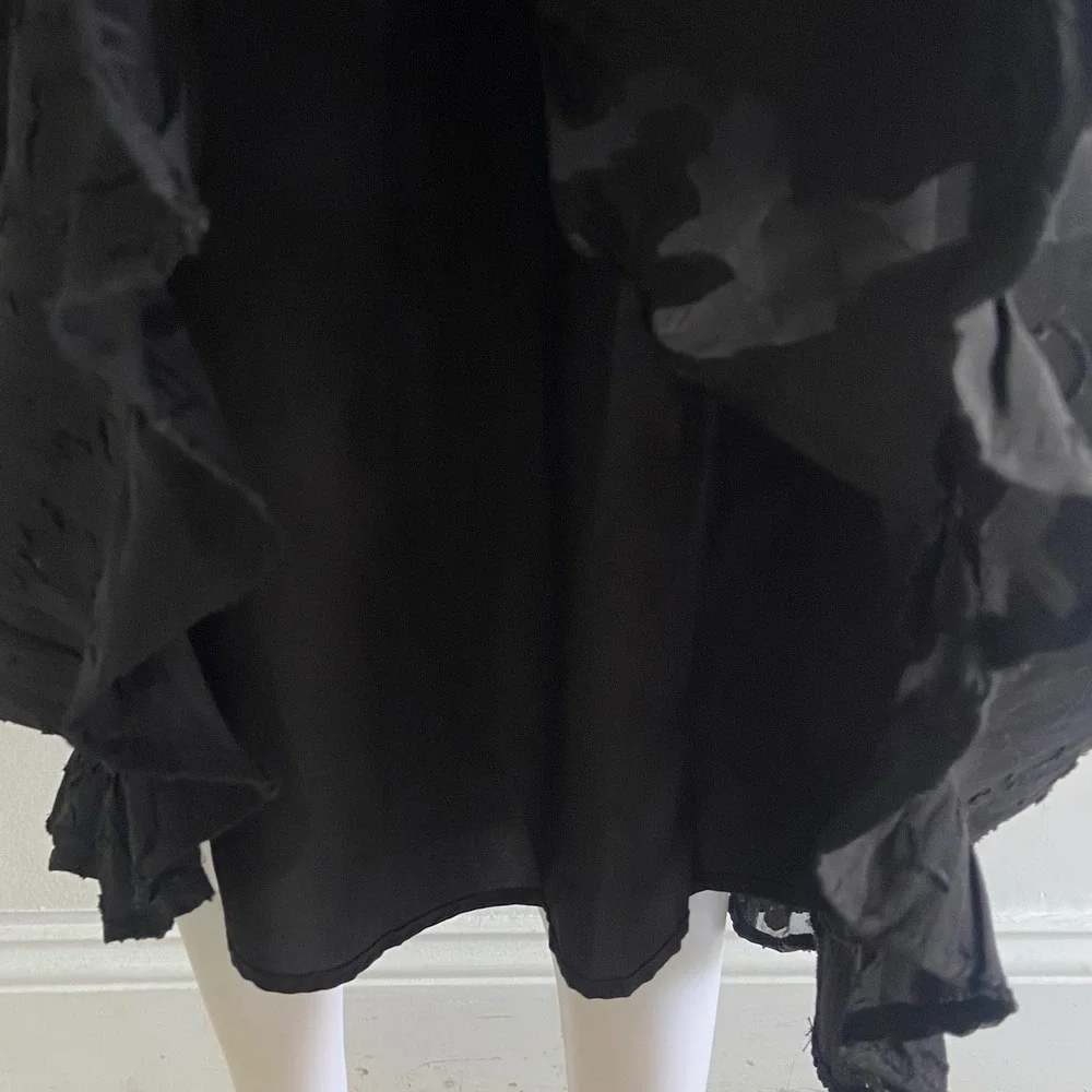 Heartloom Black Burnout Floral Ruffle Midi Dress Smocked Back Cutout Size M